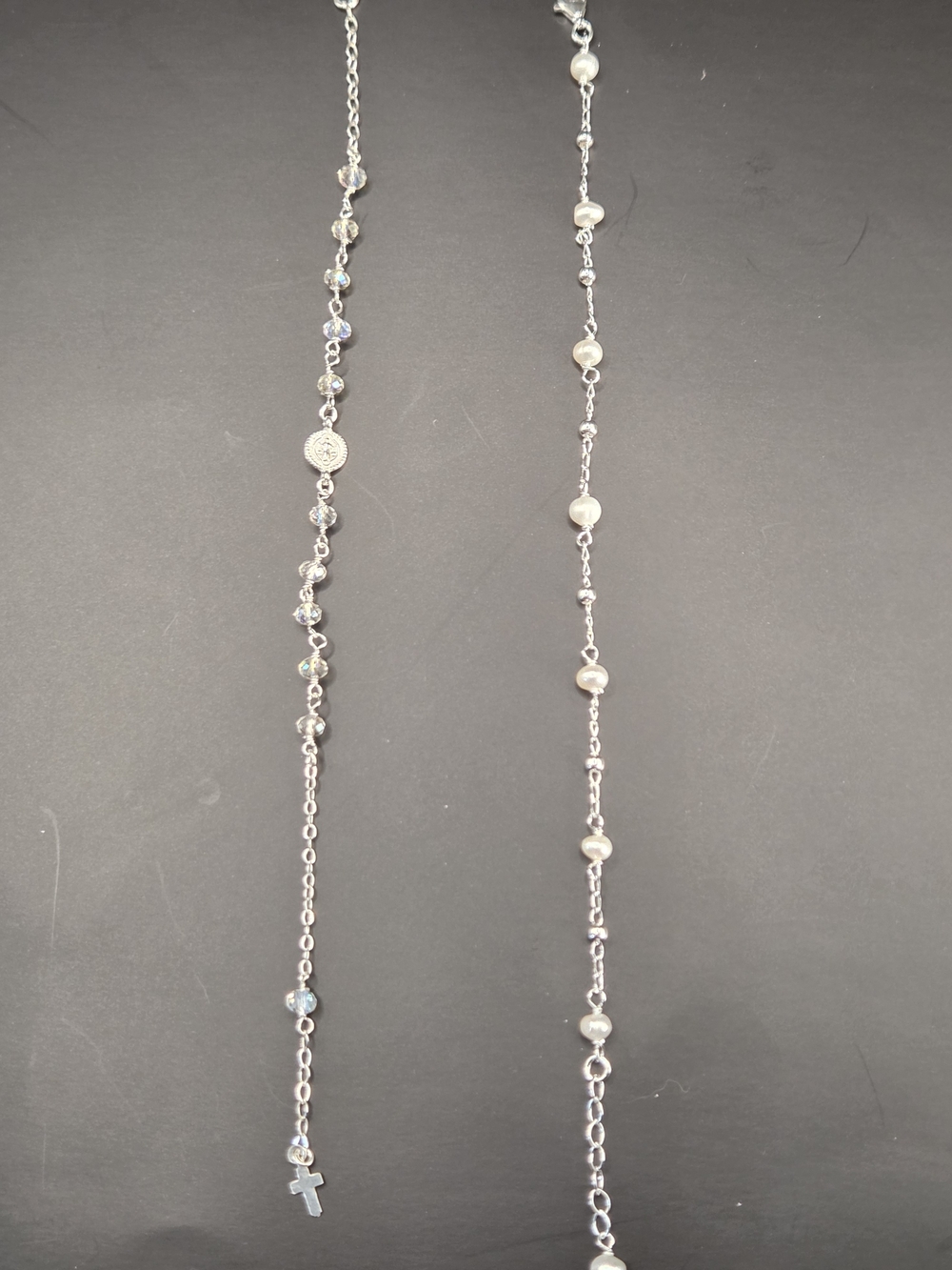 Beautiful Sterling Silver 925 Bracelet Lot | Pearl Station & Crystal Rosary